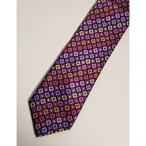 True Forum Purple Colorful Diamond Medallion Pattern Metallic Look 62" Silk